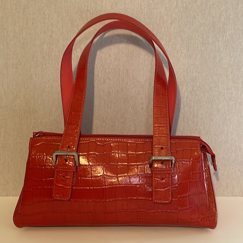 Franco Sarto, croc embossed, shoulder bag. Orange red color.